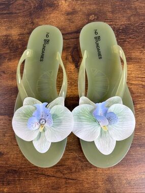 No Boundaries Olive Green Floral Jelly Sandals
